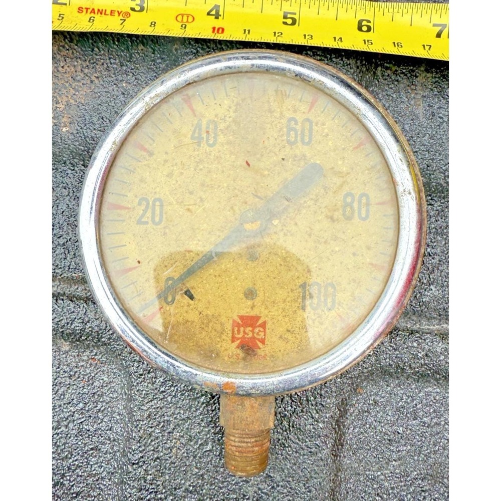 Vintage‎ USG 0–100 PSI Pressure Gauge Industrial Steam Gauge Metal Bezel